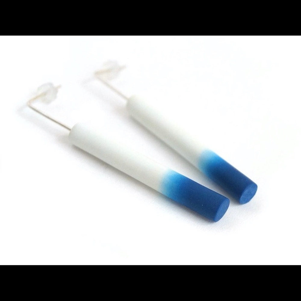 Stick Dangle Blue and White Ombré Earrings